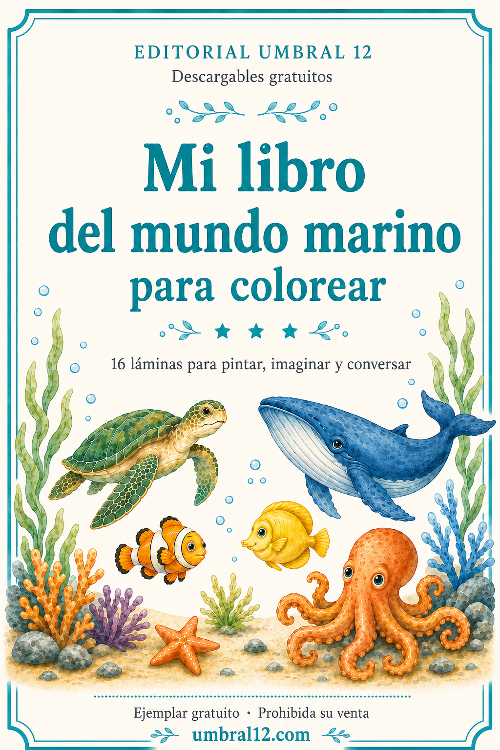 Portada de Mi libro del mundo marino para colorear